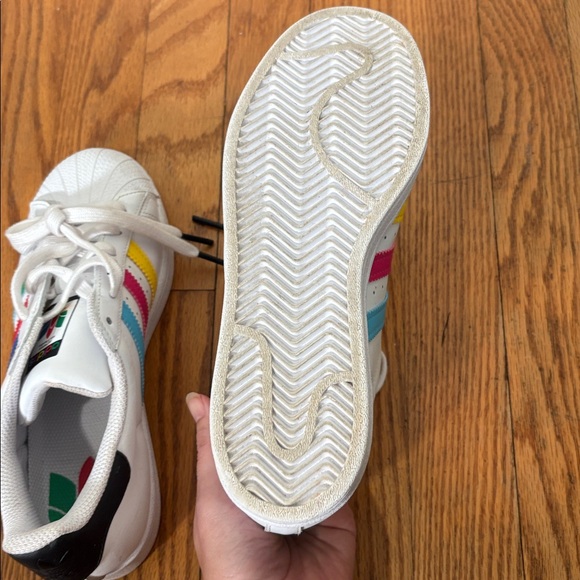 Adidas Superstar "J" Colorful Stripes Cloud White Sneaker Men's size 5 Women 6.5 - Picture 11 of 16